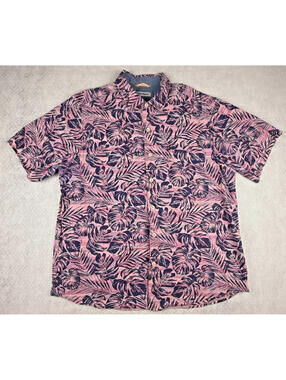 Tommy Bahama Mens XL Pink Tropical Leaf‎ Hawaiian Button Up Island Camp Shirt